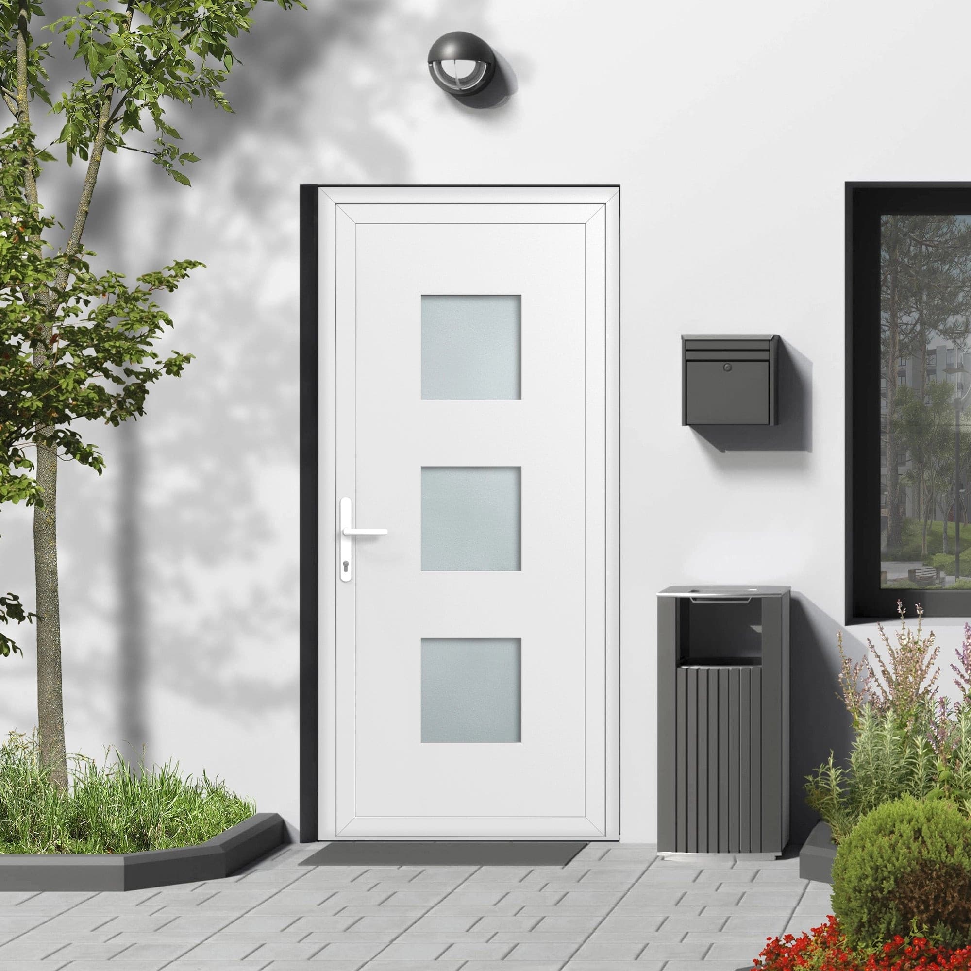 Porte d'entrée blanche aluminium trois vitrages